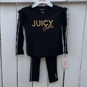 NWT Juicy Couture Girls 2 Piece‎ Legging Set Black/Gold